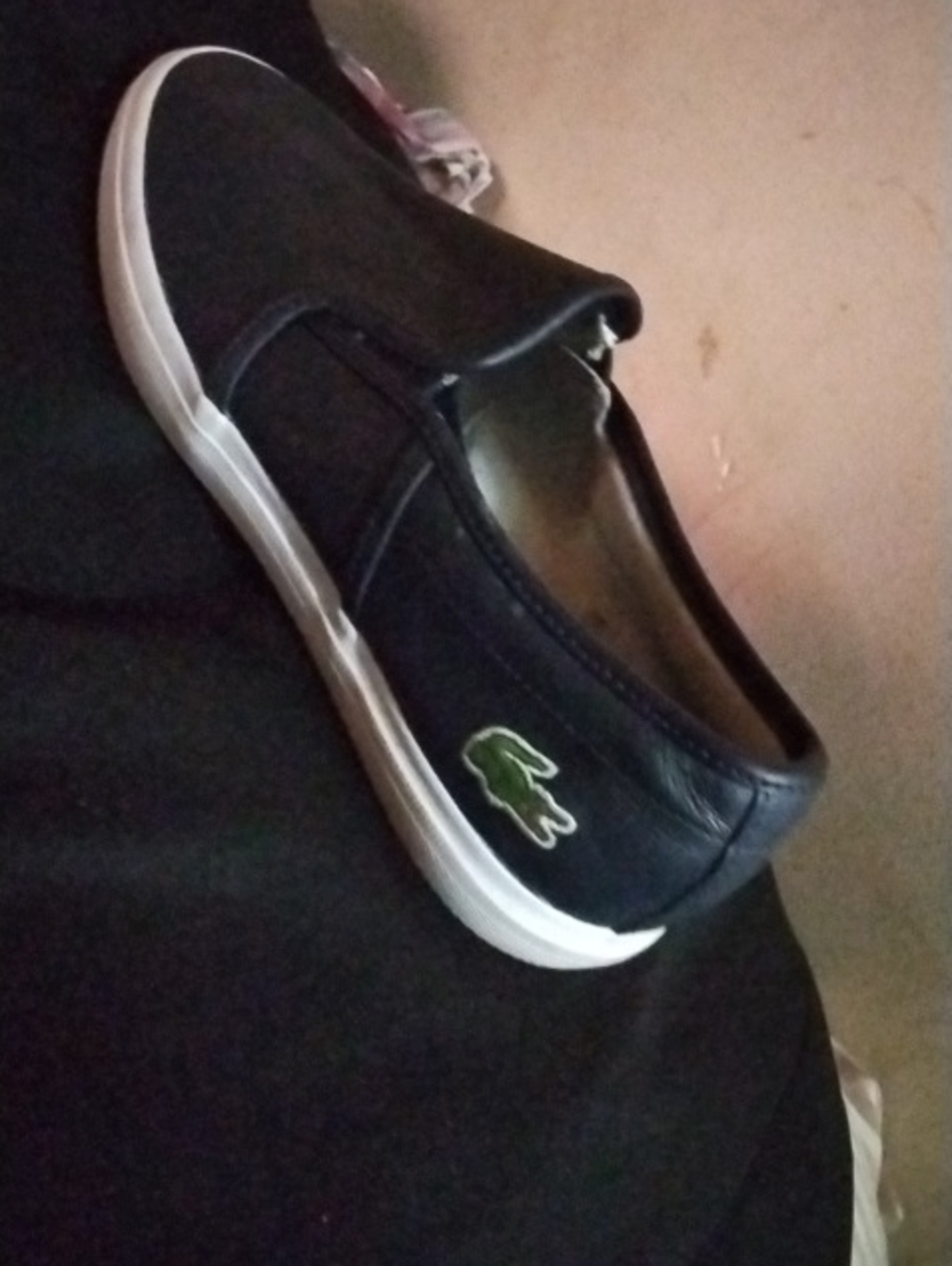 Lacoste Kids Navy Slip-On Sneaker with Green Logo and White Sole